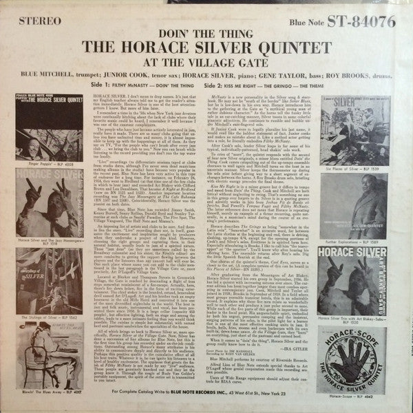 The Horace Silver Quintet : Doin' The Thing - At The Village Gate (LP, Album)