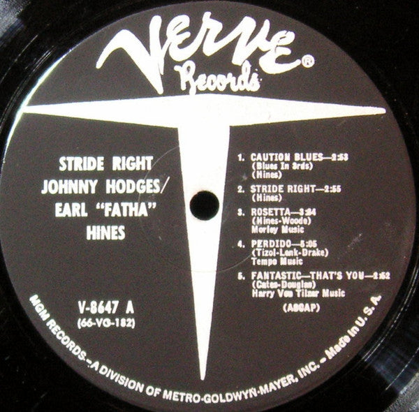 Johnny Hodges, Earl Hines : Stride Right (LP, Album, Mono)