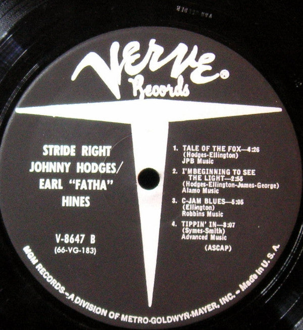Johnny Hodges, Earl Hines : Stride Right (LP, Album, Mono)