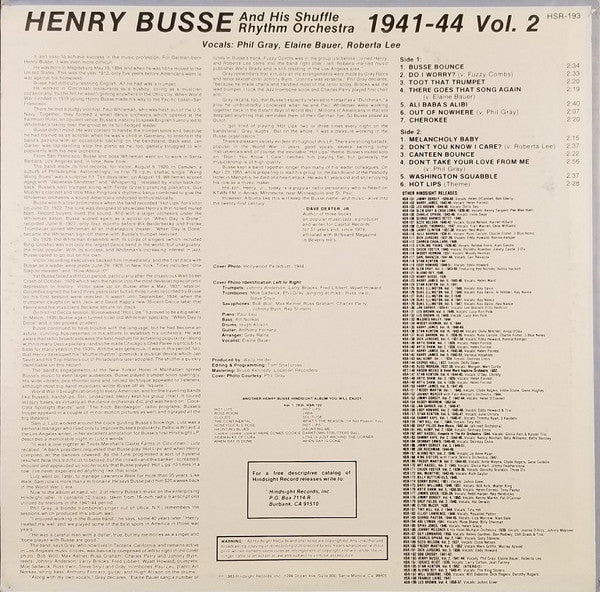 Henry Busse And His Orchestra : The Uncollected Henry Busse, Vol. 2, 1941-1944 (LP, Album, Mono)