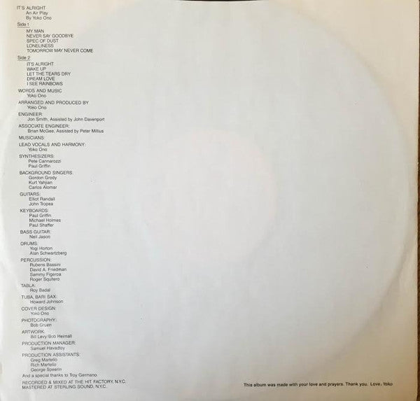 Yoko Ono : It's Alright (I See Rainbows) (LP, Album, PRC)