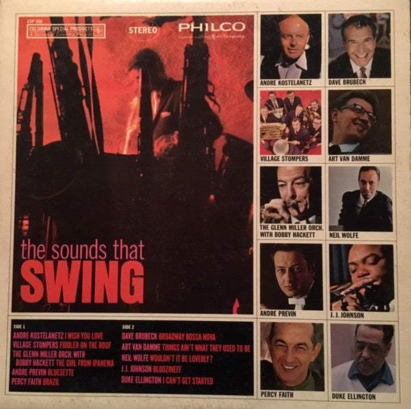 Various, André Kostelanetz, Dave Brubeck, The Village Stompers, Art Van Damme, The Glenn Miller Orchestra, Neil Wolfe, André Previn, J.J. Johnson, Percy Faith, Duke Ellington : the sounds that SWING (LP, Comp)