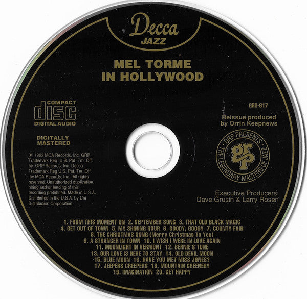 Mel Torme* : Mel Torme In Hollywood (CD, Album, RM)