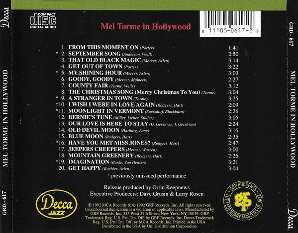 Mel Torme* : Mel Torme In Hollywood (CD, Album, RM)