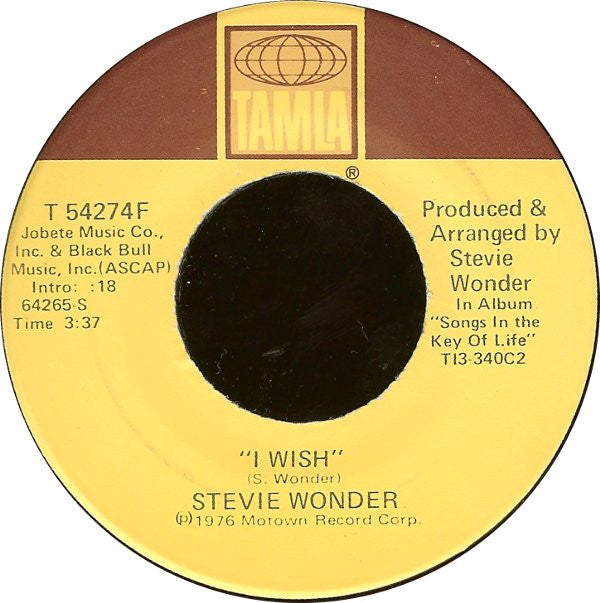Stevie Wonder : I Wish / You And I (7", Single, Mon)