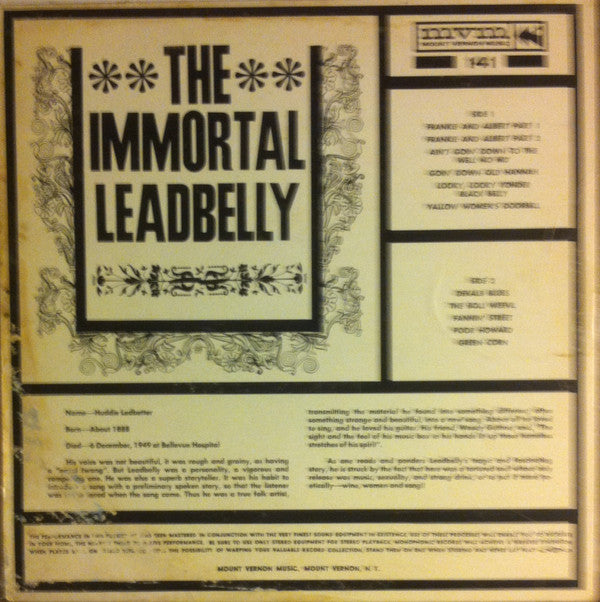 Leadbelly : The Immortal Leadbelly (LP, Album)