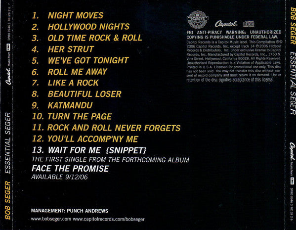 Bob Seger : Essential Seger (CD, Comp, Promo)