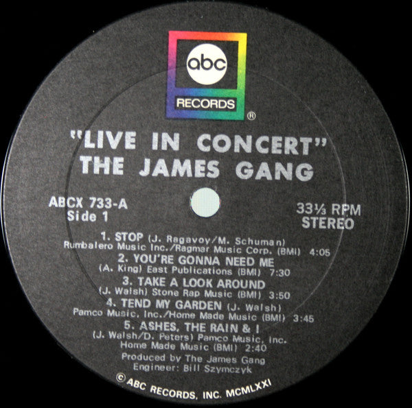 James Gang : Live In Concert (LP, Album)