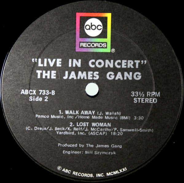 James Gang : Live In Concert (LP, Album)