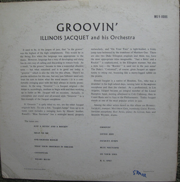 Illinois Jacquet And His Orchestra : Groovin' With Jacquet (LP, Album, Mono, RE)