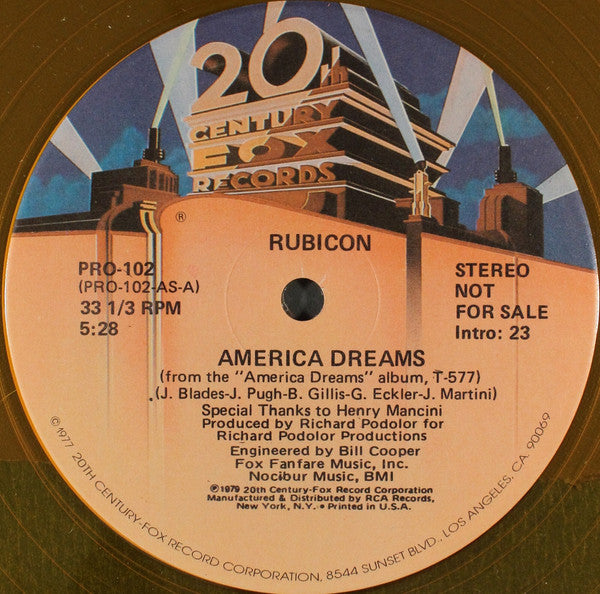Rubicon (2) : America Dreams / Eyes Of Mary (12", Promo, Yel)