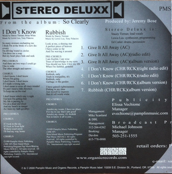 John Elefante / Stereo Deluxx : Give It All Away / I Don't Know / Rubbish (CD, Single, Ltd, Promo)