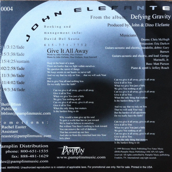 John Elefante / Stereo Deluxx : Give It All Away / I Don't Know / Rubbish (CD, Single, Ltd, Promo)