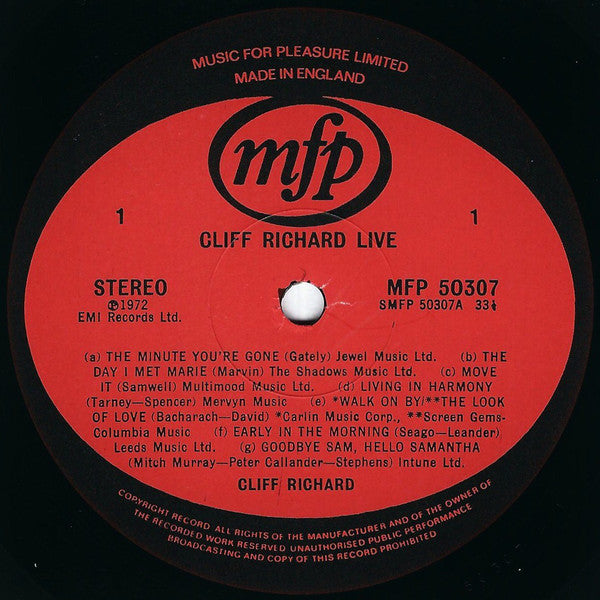 Cliff Richard : Cliff Richard Live! (LP, Album, RE)