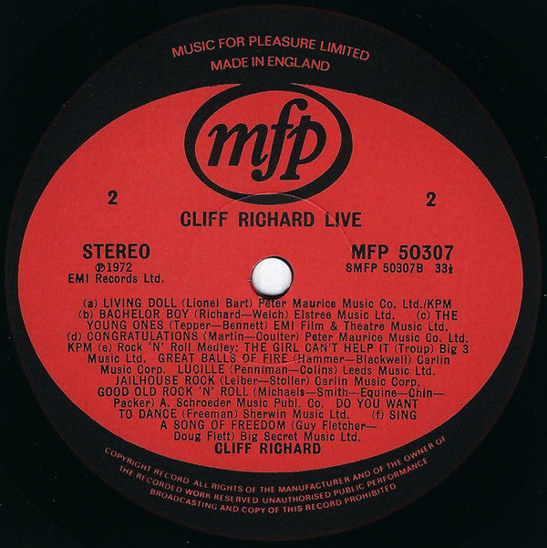 Cliff Richard : Cliff Richard Live! (LP, Album, RE)