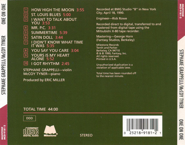 Stéphane Grappelli / McCoy Tyner : One On One (CD, Album, Club)