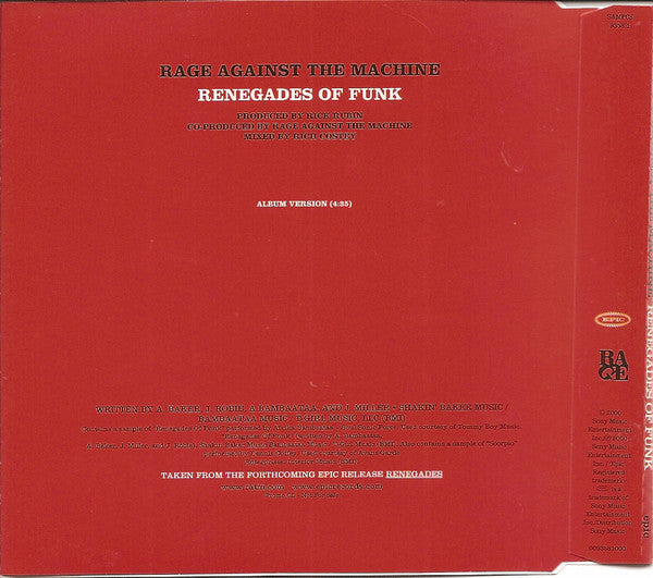 Rage Against The Machine : Renegades Of Funk (CD, Single, Promo)