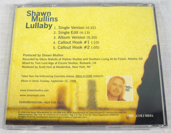 Shawn Mullins : Lullaby (CD, Single, Promo)