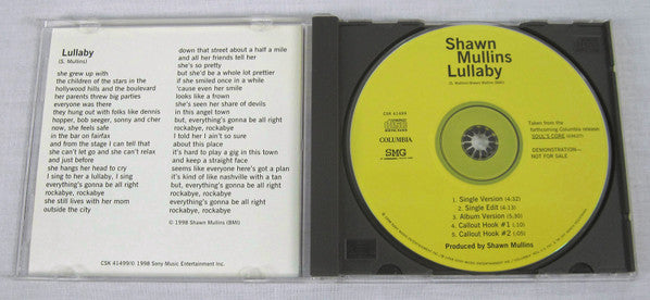 Shawn Mullins : Lullaby (CD, Single, Promo)
