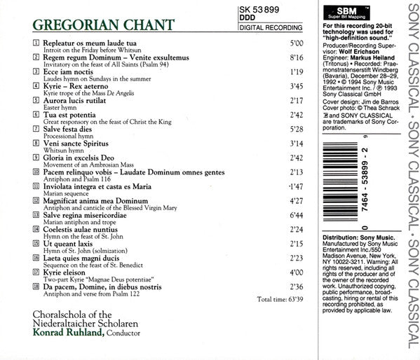 Konrad Ruhland / Choralschola Of The Niederaltaicher Scholaren* : Cantus Selecti - Gregorian Chant (CD, Album)