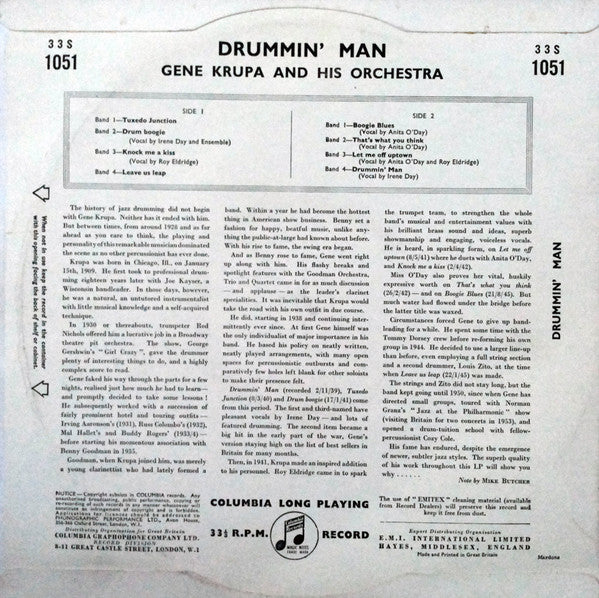 Gene Krupa And His Orchestra : Drummin' Man (10", Album, Mono, RP)
