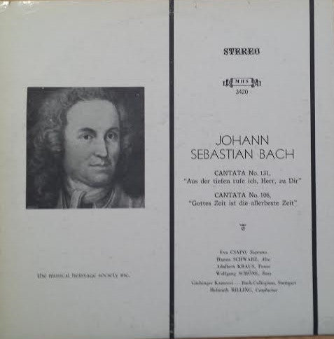 Johann Sebastian Bach - Gächinger Kantorei Stuttgart, Bachcollegium Stuttgart, Eva Csapó, Hanna Schwarz, Adalbert Kraus, Wolfgang Schöne, Helmuth Rilling : Cantata No. 131, "Aus Der Tiefen Rufe Ich, Herr, Zu Dir" / Cantata No. 106, "Gottes Zeit Ist Die Allerbeste Zeit" (LP)