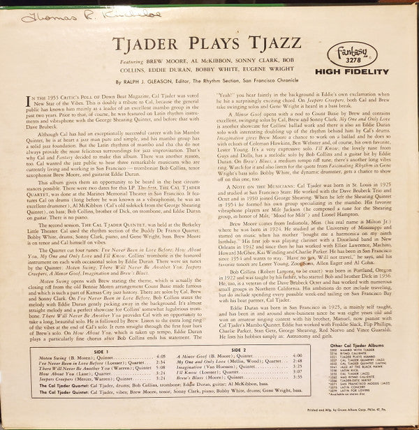 Cal Tjader Quintet & Cal Tjader Quartet : Tjader Plays Tjazz (LP, Album, Mono, RE, Red)
