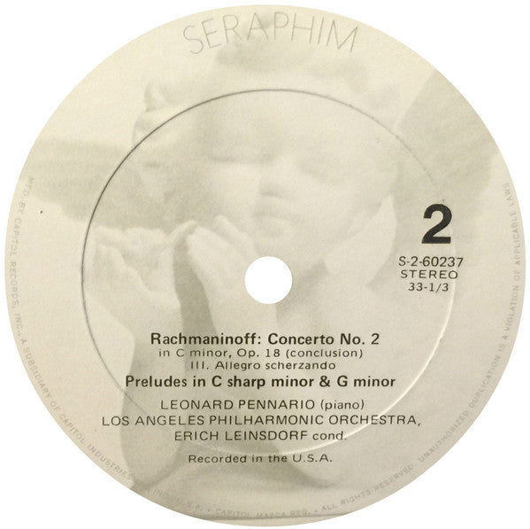 Leonard Pennario, Sergei Vasilyevich Rachmaninoff, Los Angeles Philharmonic Orchestra, Erich Leinsdorf : Concerto No. 2 In C Minor / Preludes In C Sharp Minor & G Minor (LP, Album)
