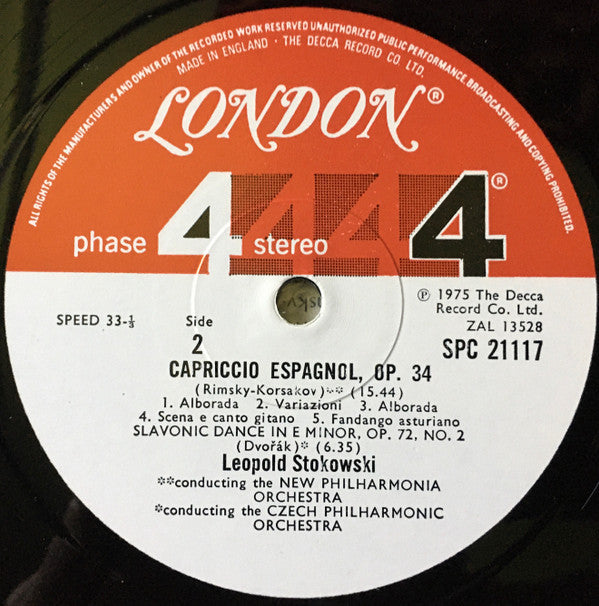 Alexander Scriabine / Nikolai Rimsky-Korsakov / Antonín Dvořák, The Czech Philharmonic Orchestra / New Philharmonia Orchestra, Leopold Stokowski : Poem of Ecstasy / Capriccio Espagnol / Slavonic Dance In E, Op. 72, No. 2 (LP, Album)