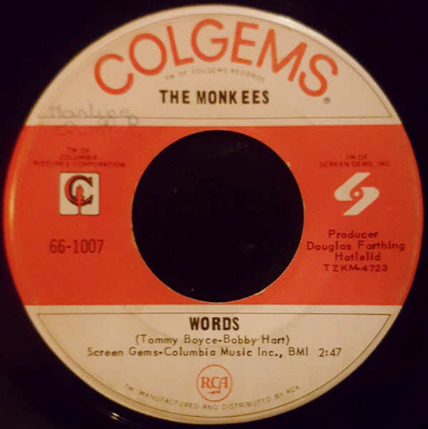 The Monkees : Pleasant Valley Sunday / Words (7", Single)