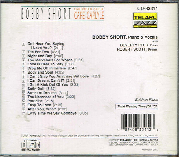 Bobby Short : Late Night At The Cafe Carlyle (CD, Album)