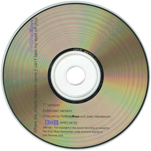 Pet Shop Boys : Where The Streets Have No Name (I Can't Take My Eyes Off You) (CD, Single, Promo)