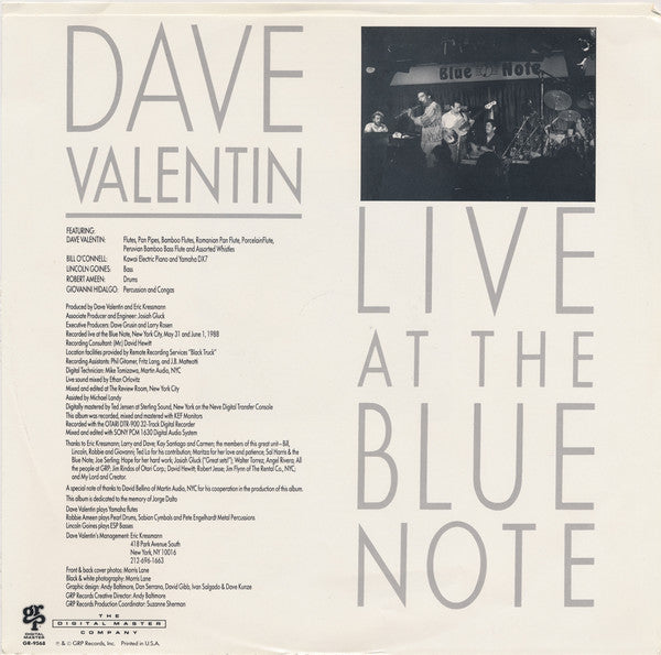 Dave Valentin : Live At The Blue Note (LP, Album, RE)