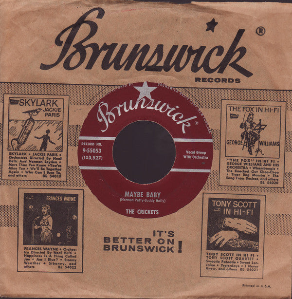 The Crickets (2) : Maybe Baby / Tell Me How (7", Single, Pin)