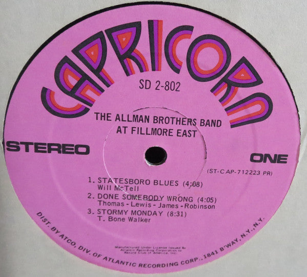 The Allman Brothers Band : The Allman Brothers Band At Fillmore East (2xLP, Album, Club)