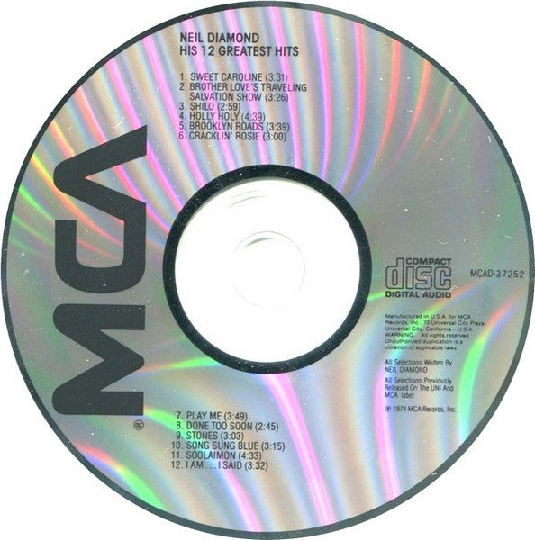 Neil Diamond : His 12 Greatest Hits (CD, Comp)