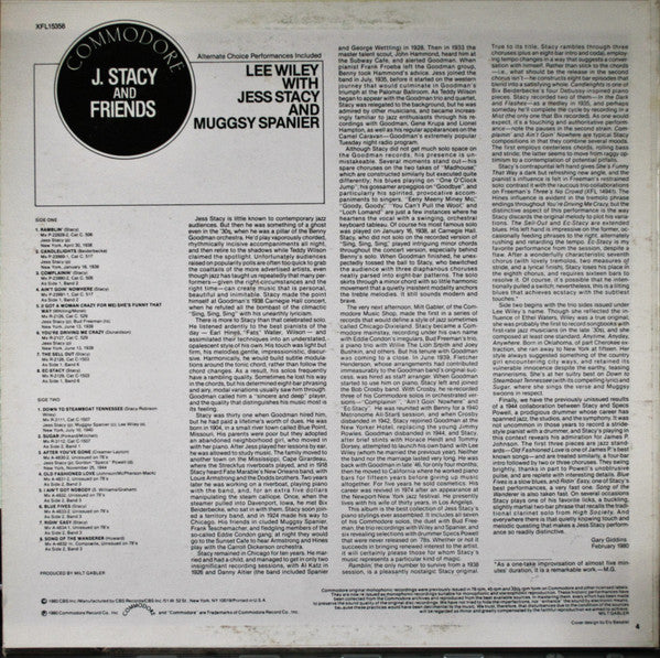 Jess Stacy / Lee Wiley : J. Stacy & Friends (LP, Album, Comp, Mono)