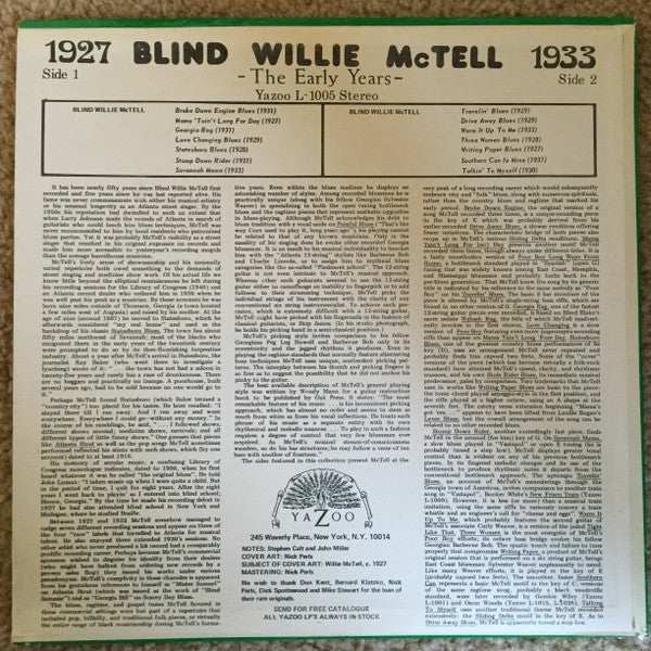 Blind Willie McTell : The Early Years 1927-1933 (LP, Comp)