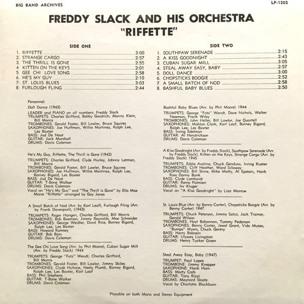 Freddie Slack And His Orchestra : 'Riffette' (LP)