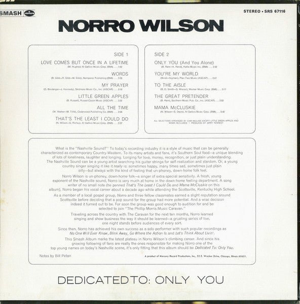 Norro Wilson : Dedicated To: Only You (LP, Album)