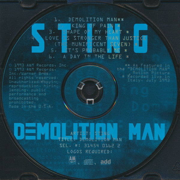 Sting : Demolition Man (CD, EP)