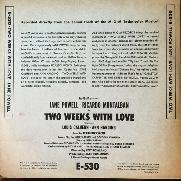 Jane Powell : Two Weeks With Love (10", Album)