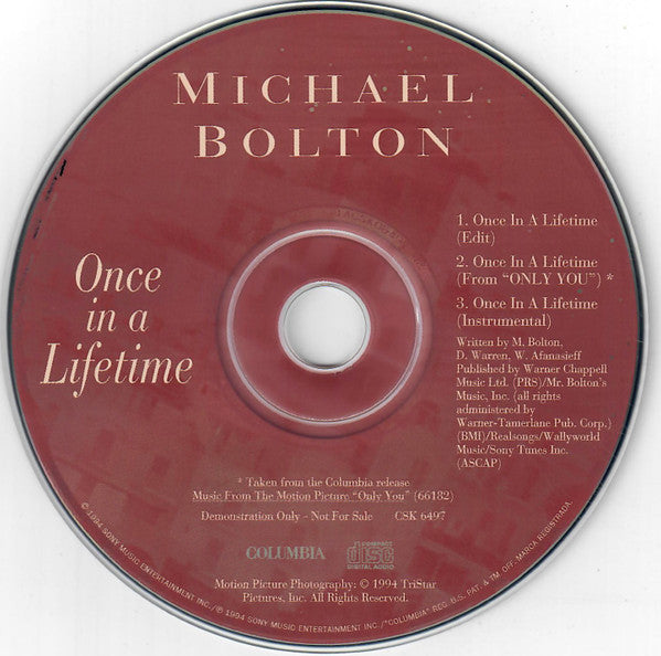 Michael Bolton : Once In A Lifetime (CD, Single, Promo)