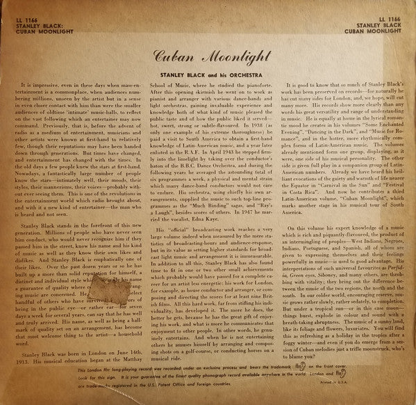 Stanley Black : Cuban Moonlight (LP, Album, Mono, Lam)