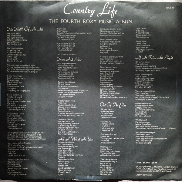 Roxy Music : Country Life (LP, Album, RE, SP )