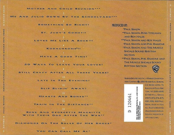 Paul Simon : Negotiations And Love Songs (1971-1986) (CD, Comp, Club, RE)