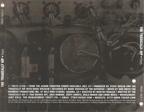 The Tragically Hip : Poets (CD, Single, Promo)