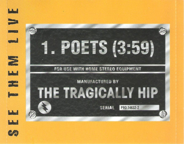 The Tragically Hip : Poets (CD, Single, Promo)