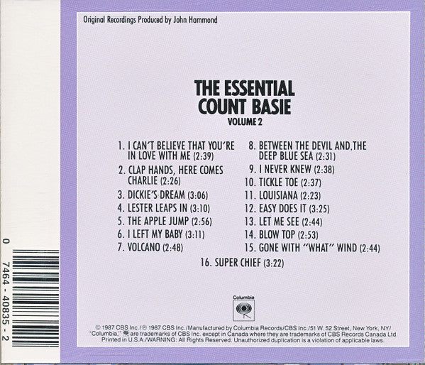 Count Basie : The Essential Count Basie Volume 2 (CD, Comp, RM)