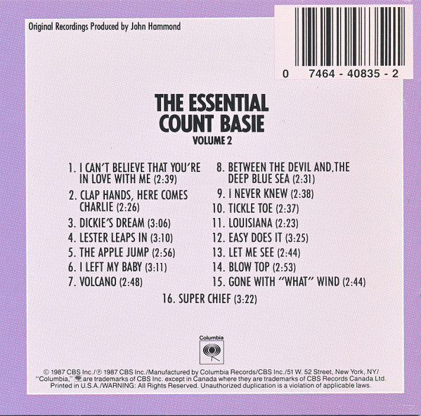Count Basie : The Essential Count Basie Volume 2 (CD, Comp, RM)